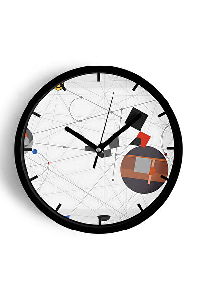 JHAAR ساعة حائط حديثة بتصميم هندسي - 30 سم - هيكل أسود مع واجهة زجاجية - آلية...