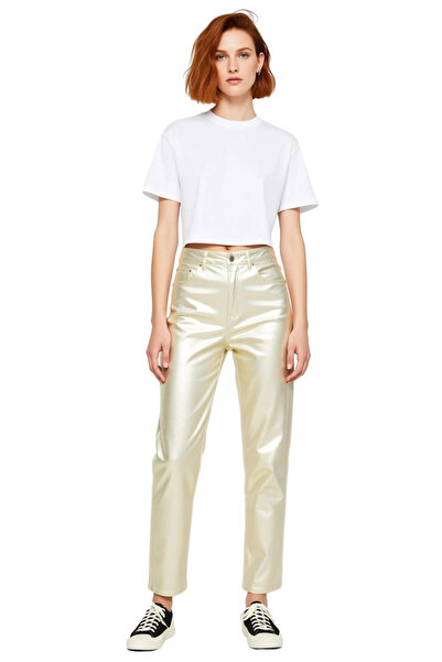 PayBuy Women's Gold Effect High Waist Straight Cut Jean Pants Functional Durable Quality Sports