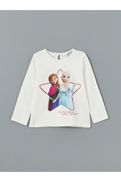 LC Waikiki Peak Yeni Sezon Bisiklet Yaka Elsa Baskılı Kız Çocuk Tişört