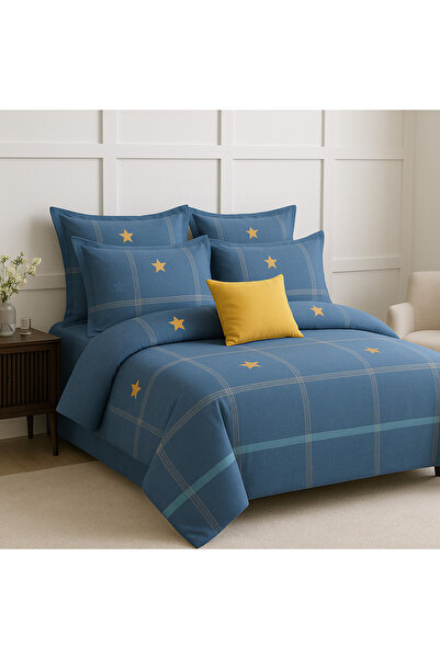 Casa Pucioasa 6-Piece Bed Linen - High Class Extra Fine Cotton, Blue Stars Model,