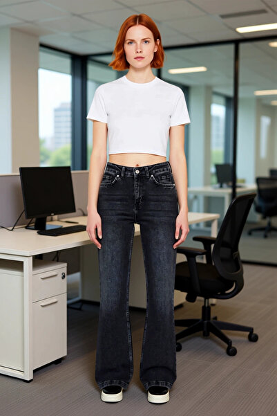 PayBuy Women's Anthracite High Waist Flare Denim Pants Functional Durable Quality Comfortable Stylish