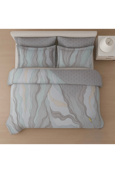 Casa Pucioasa Fine Cotton Bed Linen 6 Pieces - Casa Pucioasa, Modern Aqua-Grey Pattern