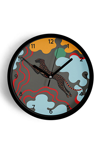 JHAAR Ceas de perete cu design modern Leopard - Kaplan - 42cm - Carcasă neagr...
