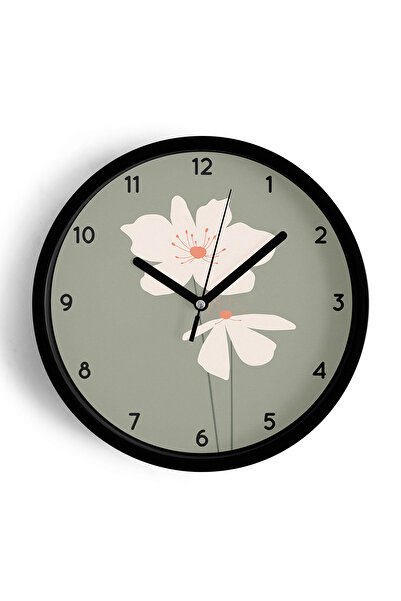 JHAAR ساعة حائط عصرية بتصميم زهور تجريدية - 35 سم - هيكل أسود مع واجهة زجاجية...
