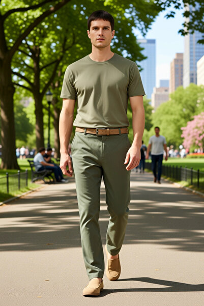 PayBuy Men's Khaki Regular Fit Linen Trousers Functional Durable Quality Comfortable Aesthetic Sports