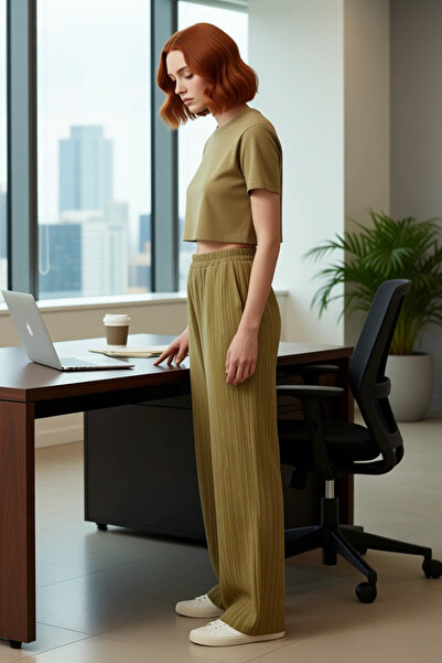 PayBuy Women's High Waist Textured Wide Leg Pants Functional Durable Quality Comfortable Modern