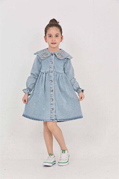 OUTLET Yakası nakışlı kot elbise