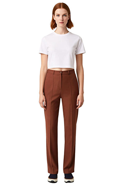 PayBuy Women's High Waist Straight Cut Ribbed Detailed Woven Trousers Functional Durable Quality Stylish