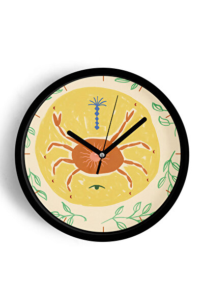 JHAAR Ceas de perete modern cu motiv crab tropical - 35cm - Carcasă neagră cu...