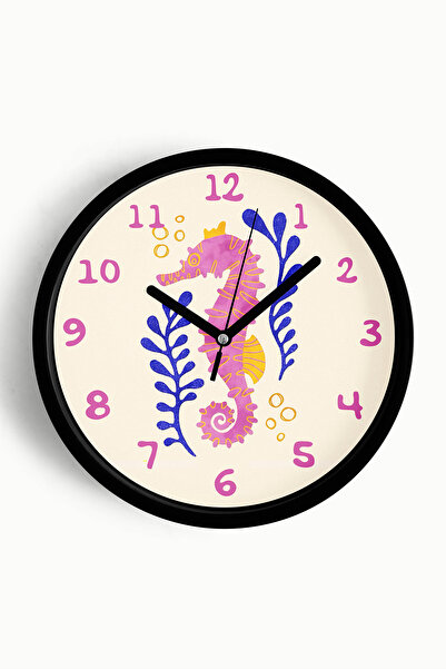 JHAAR Ceas de perete modern Seahorse - 25cm - Carcasă neagră cu sticlă fronta...