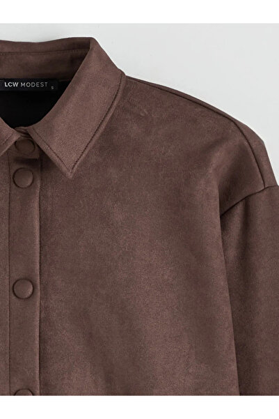 LC Waikiki Lcw Modest Brown Women's Suede Look Shirt Jacket