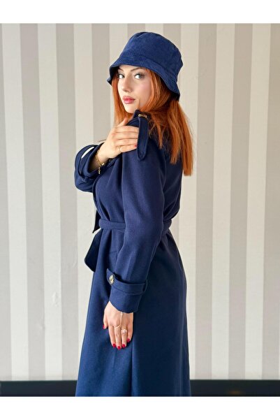 ELSEBUTİKTR Women's Double-Breasted Collar Waist-Tied Oversized Cashmere Coat