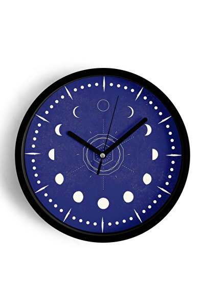 JHAAR ساعة حائط حديثة بتصميم أطوار القمر - 25 سم - هيكل أسود مع واجهة زجاجية ...