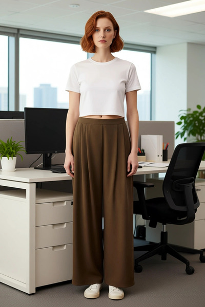 PayBuy Women's Flowy Fabric Double Pleated Wide Leg Pants Functional Durable Quality Aesthetic