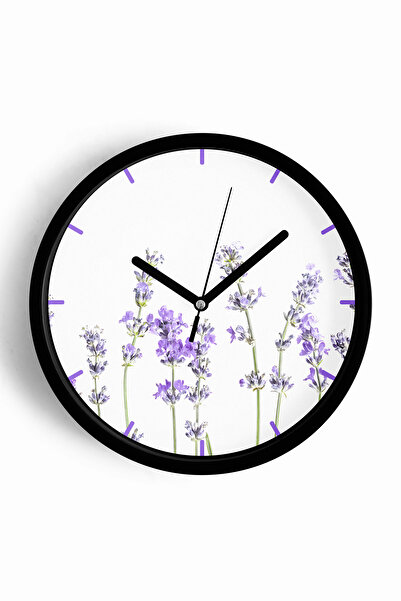 JHAAR Ceas de perete modern cu flori de lavandă - 35cm - Carcasă neagră cu st...