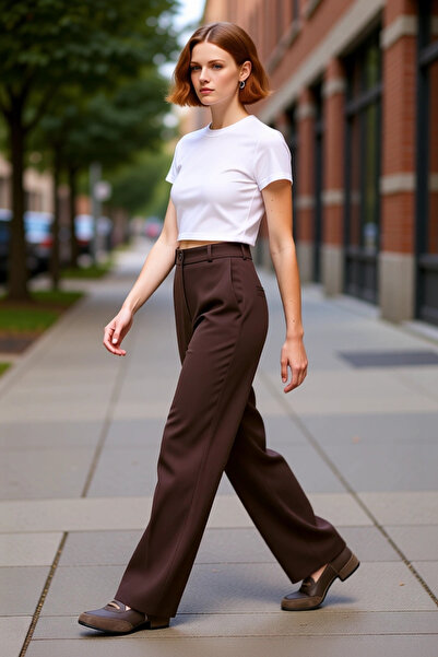 PayBuy Women's Dark Brown High Waist Wide Leg Woven Pants Functional Durable Quality Sports