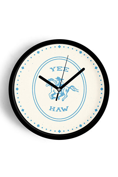 JHAAR ساعة حائط حديثة بتصميم حصان رعاة البقر - 35 سم - هيكل أسود مع زجاج أمام...