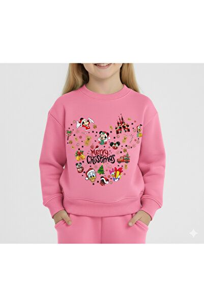LİTTLE TORTOİSE Girl's New Year Christmas Special Printed Sweatshirt Tracksuit Set