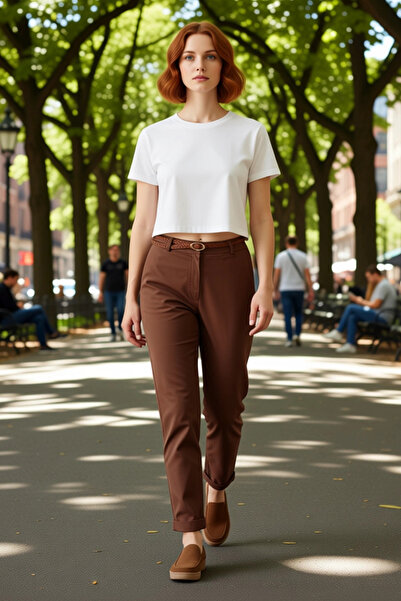 PayBuy Women's Khaki Cigarette Cut Gabardine Trousers Functional Durable Quality Comfortable Casual