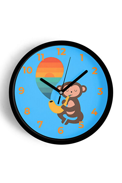 JHAAR Ceas de perete pentru camera copiilor cu maimuță cântând la saxofon - 3...