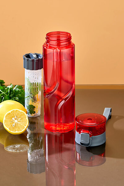 espashome 800 ml Detox Water Bottle – with Straw, Bpa-Free, Lockable and Leak-Proof Lid - Red