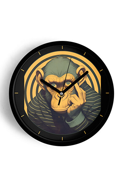 JHAAR Ceas de perete modern cu design Cool Monkey - 30 cm - Carcasă neagră cu...