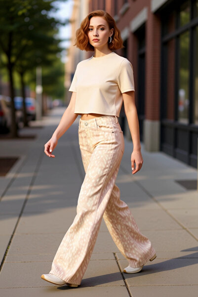 PayBuy Women's Low Waist Wide Leg Bambi Patterned Jean Pants Functional Durable Quality Sports