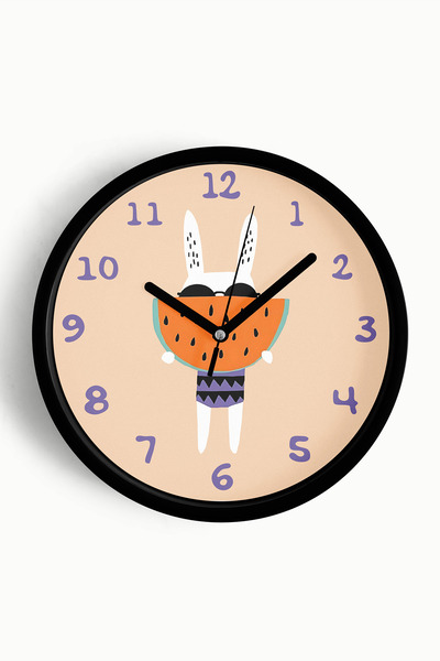 JHAAR Ceas de perete pentru camera copiilor cu iepure drăguț care mănâncă pep...