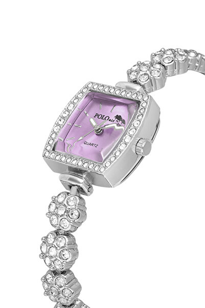 Polo Air Flower Stone Cord Women Wrist Watch Silver Purple Color Pl-1583B5X