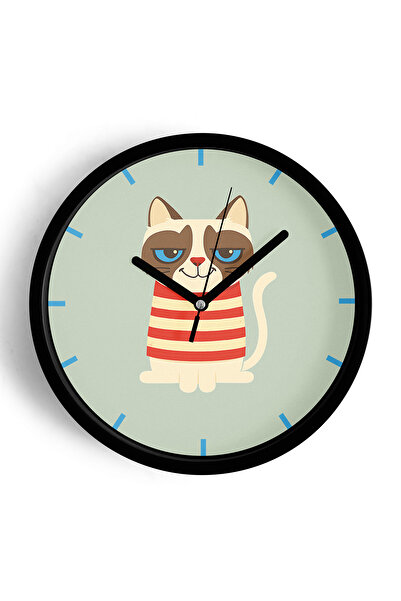 JHAAR Ceas de perete modern Cat Design - 42cm - Carcasă neagră cu sticlă fron...