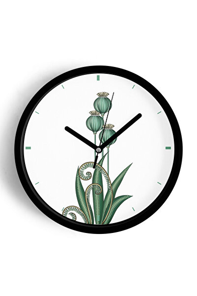 JHAAR Ceas de perete decorativ modern cu model de plante verzi - 25 cm - Carc...