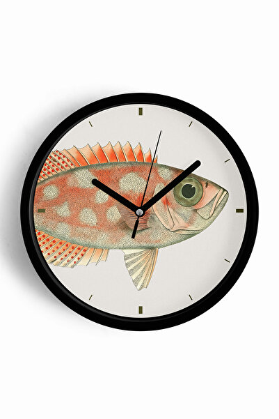 JHAAR ساعة حائط حديثة بتصميم السمكة - 25 سم - هيكل أسود مع واجهة زجاجية - آلي...