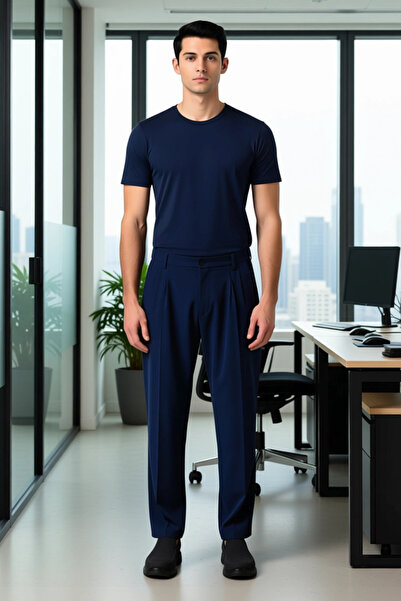 PayBuy Men's Anthracite Pleated Baggy Fit Fabric Trousers Functional Durable Quality Comfortable Stylish