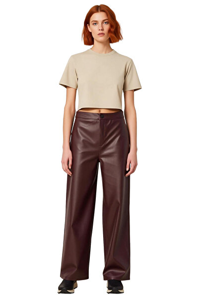 PayBuy Faux Leather Wide Leg Pants Women Casual Functional for Daily Use Durable Modern