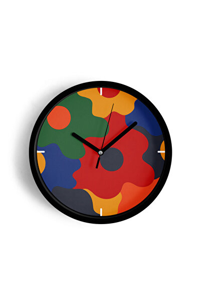 JHAAR Ceas de perete cu design modern, flori abstracte - 42 cm - Carcasă neag...