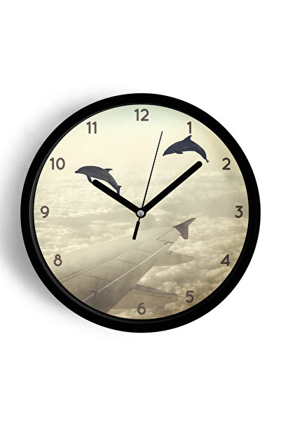 JHAAR ساعة حائط حديثة بتصميم مناظر طبيعية تجريدية - 30 سم - هيكل أسود مع واجه...
