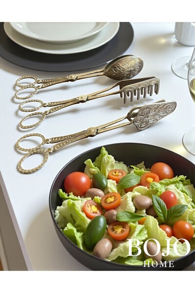 Bojo Home 3 Parça Silver Gümüş Metalik Renk Servis Maşa Seti – Salata, Kek ve...