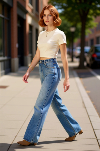 PayBuy Pantaloni de damă din denim cu picioare largi talie înaltă Funcțional ...