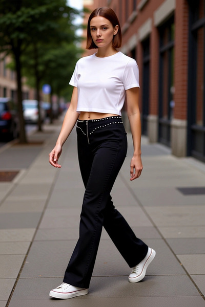 PayBuy بنطلون جينز نسائي عالي الخصر بتفاصيل تروك، عملي ومتين وعالي الجودة ومر...