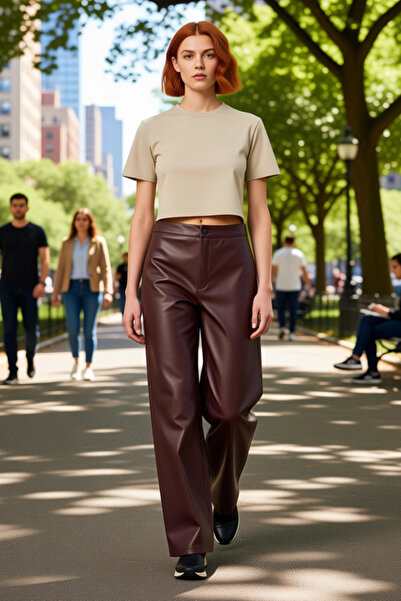 PayBuy Faux Leather Wide Leg Pants Women Casual Functional for Daily Use Durable Modern
