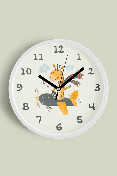 JHAAR Ceas de perete pentru camera copiilor cu girafa călărind un elicopter -...