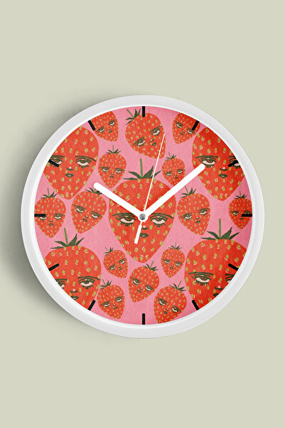 JHAAR Ceas de perete cu design modern, abstract, cu fructe de căpșuni - 25 cm...