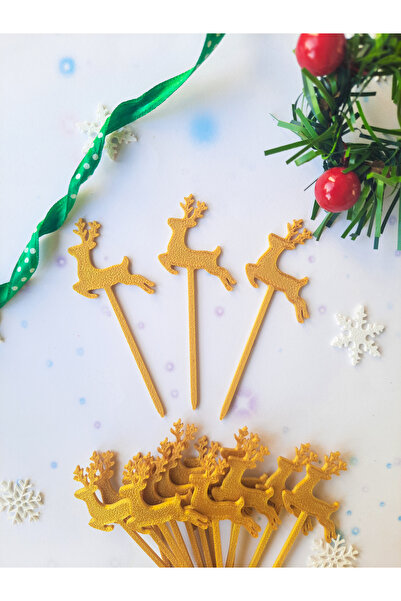 Atolye Doruk Deer Figure Christmas Cupcake Toothpick - New Year Toothpick Ornament - Table Decoration - Deer Cake Toothpick