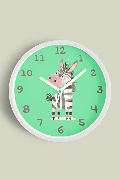 JHAAR ساعة حائط لطيفة لغرفة الأطفال على شكل حمار وحشي - 35 سم - هيكل أبيض مع ...