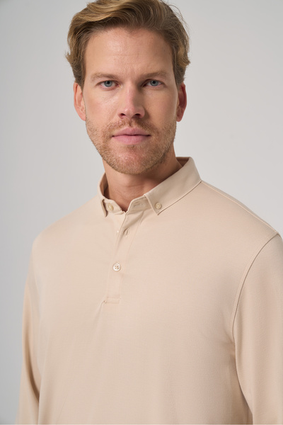 Morven Men's Beige Trend Polo Neck Rayon Sweatshirt