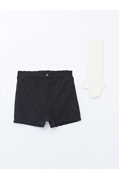 LC Waikiki LCW Kids Yeni Siyah Beli Lastikli Kız Çocuk Şort ve Külotlu Çorap 2'li Takım