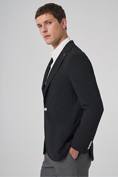 Morven Men's Black Trend Slim Fit Mono Collar Jacket