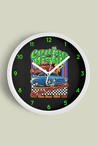 JHAAR ساعة حائط عصرية للسيارة - 30 سم - هيكل أبيض مع زجاج أمامي - آلية صامتة