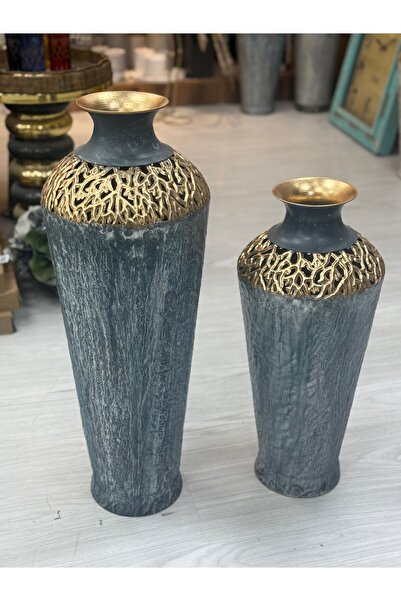 city gold 2'Lİ ORVELLE BUZ MAVİSİ TELKARİ VAZO 65-55 CM