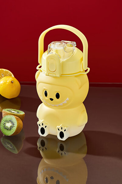 espashome Labubu Water Bottle - 1000 ml Portable with Handle, Straw, Bpa-Free, Lockable and Leak-Proof Lid - Yellow